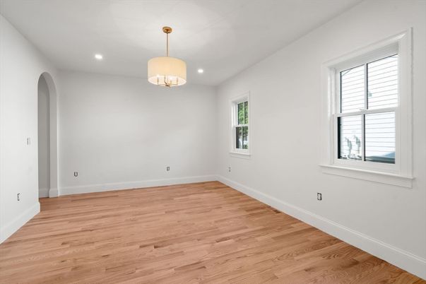 Empty room, Interior, Pendant Lights, Recessed Lighting, Wood Texture Flooring