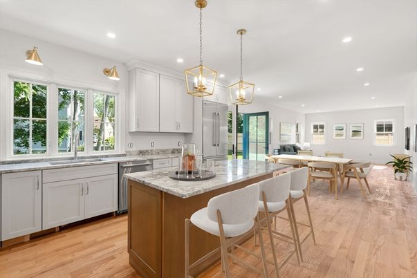 Dining room, Interior, Kitchen, Living room, Pendant Lights, Recessed Lighting, Wood Texture Flooring
