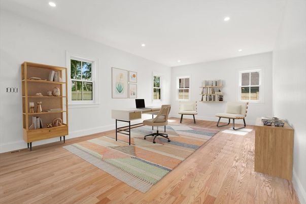 Home Office, Interior, Recessed Lighting, Wood Texture Flooring
