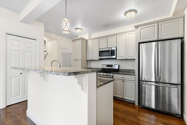 Interior, Kitchen, Pendant Lights, Stainless Steel Appliances, Wood Texture Flooring