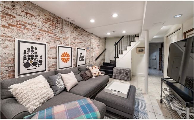 Interior, Living room, Recessed Lighting, Stone Walls