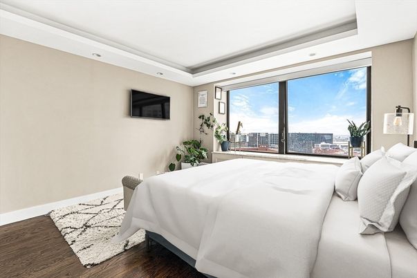 Bedroom, Interior, Recessed Lighting, Water, Wood Texture Flooring