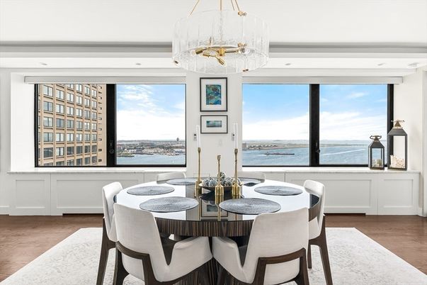 Dining room, Interior, Recessed Lighting, Water, Wood Texture Flooring
