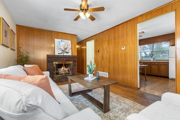 Fireplace, Interior, Living room, Wood Texture Flooring, Wooden Walls