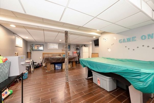 Billiard Table, Game Room, Interior, Recessed Lighting, Wood Texture Flooring