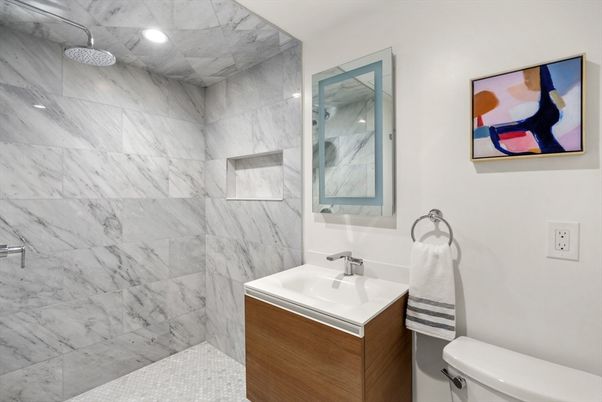 Bathroom, Interior, Marble Walls, Recessed Lighting