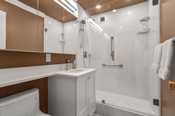 Bathroom, Glass Shower, Interior, Recessed Lighting