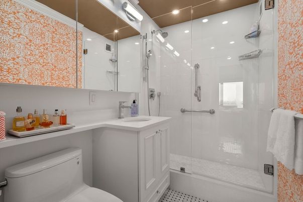 Bathroom, Glass Shower, Interior, Recessed Lighting