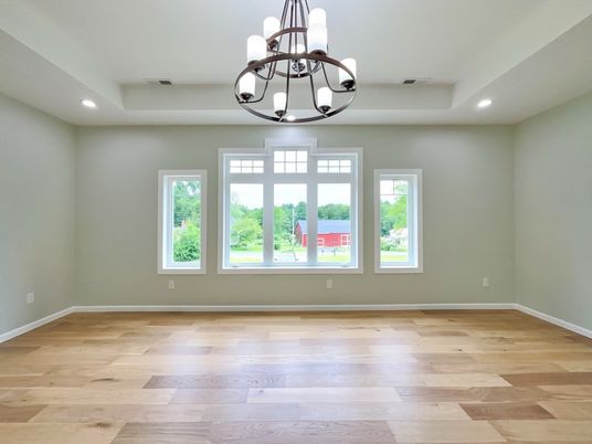 Chandelier, Empty room, Interior, Recessed Lighting, Wood Texture Flooring