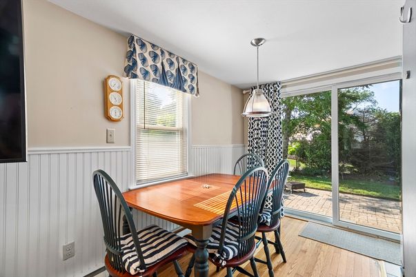 Dining room, Interior, Pendant Lights, Wood Texture Flooring