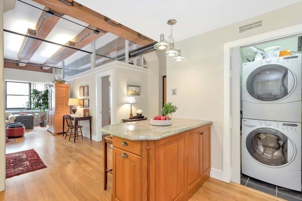 Interior, Pendant Lights, Utility Closets, Washer, Wood Texture Flooring