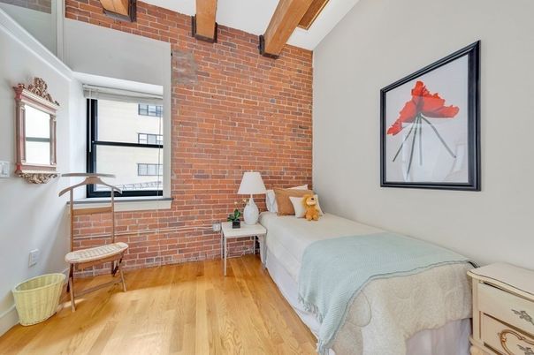 Bedroom, Interior, Stone Walls, Wood Texture Flooring
