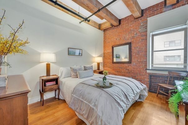 Bedroom, Interior, Stone Walls, Wood Texture Flooring