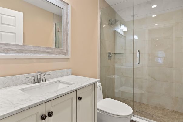 Bathroom, Glass Shower, Interior, Recessed Lighting