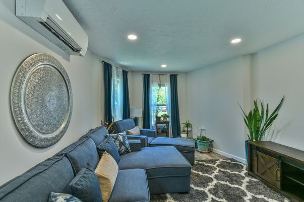 Interior, Living room, Recessed Lighting, Wood Texture Flooring