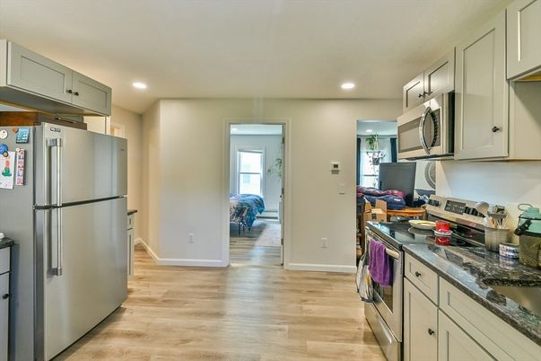 Interior, Kitchen, Recessed Lighting, Wood Texture Flooring