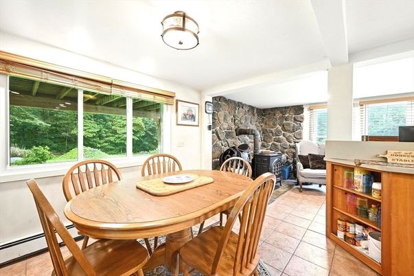 Dining room, Fireplace, Interior, Stone Walls