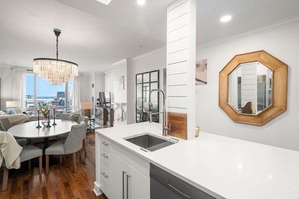 Chandelier, Dining room, Interior, Kitchen, Recessed Lighting, Wood Texture Flooring