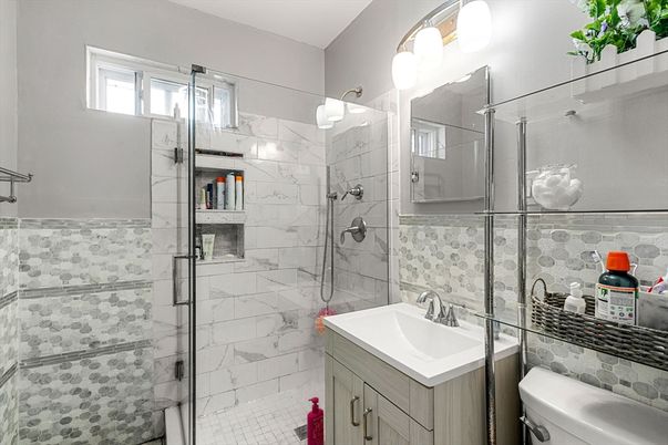 Bathroom, Glass Shower, Interior, Marble Walls
