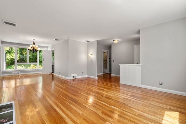 Chandelier, Empty room, Interior, Wood Texture Flooring