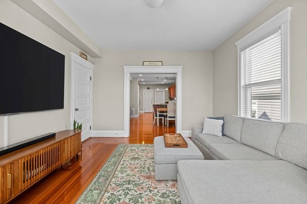 Dining room, Interior, Living room, Recessed Lighting, Wood Texture Flooring