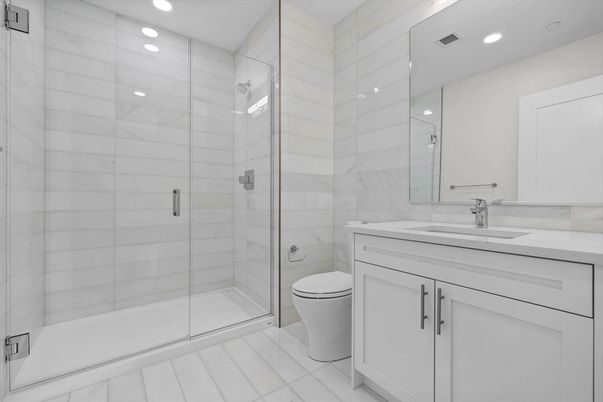 Bathroom, Glass Shower, Interior, Recessed Lighting