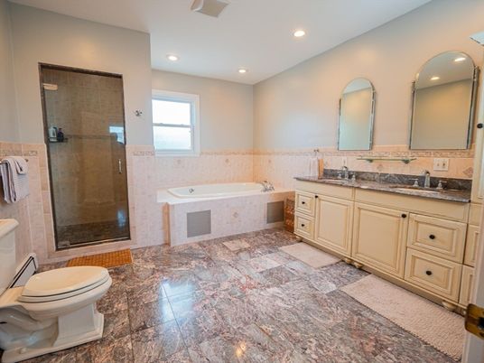 Bathroom, Dual Sink Vanities, Glass Shower, Interior, Recessed Lighting