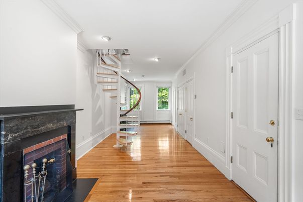 Fireplace, Interior, Recessed Lighting, Wood Texture Flooring