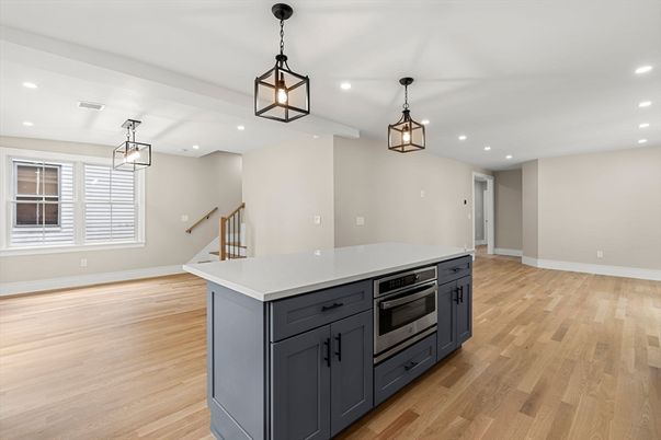 Interior, Kitchen, Pendant Lights, Recessed Lighting, Wood Texture Flooring
