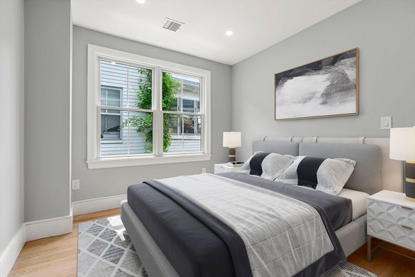 Bedroom, Interior, Recessed Lighting, Wood Texture Flooring