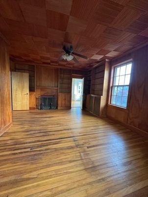 Empty room, Fireplace, Interior, Wooden Ceilings, Wood Texture Flooring, Wooden Walls
