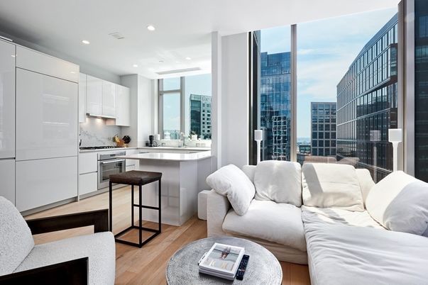 Interior, Kitchen, Living room, Recessed Lighting, Stainless Steel Appliances, Wood Texture Flooring
