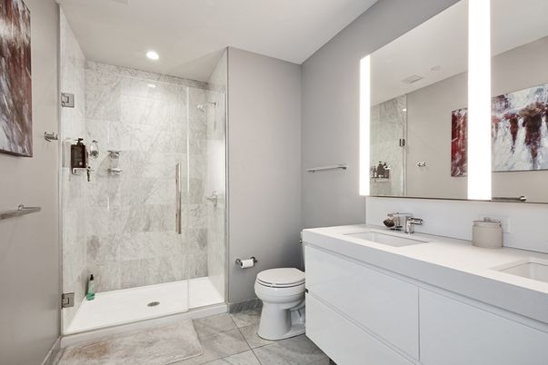 Bathroom, Glass Shower, Interior, Recessed Lighting