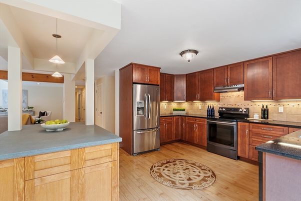 Interior, Kitchen, Pendant Lights, Stainless Steel Appliances, Wood Texture Flooring