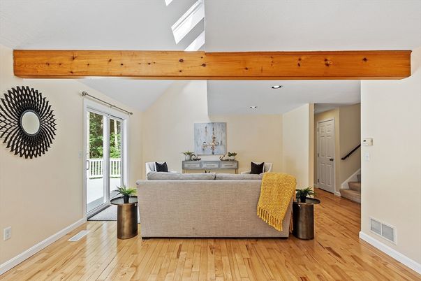 Interior, Living room, Recessed Lighting, Wooden Beams, Wood Texture Flooring