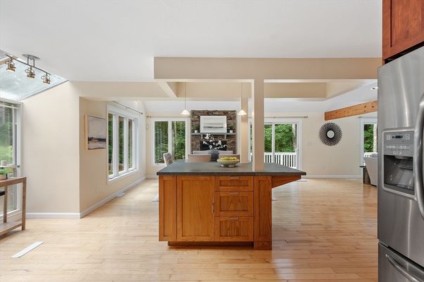 Dining room, Interior, Kitchen, Pendant Lights, Wood Texture Flooring