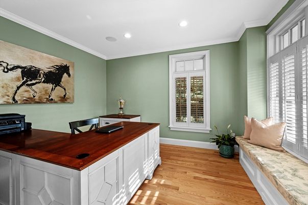 Home Office, Interior, Recessed Lighting, Wood Texture Flooring
