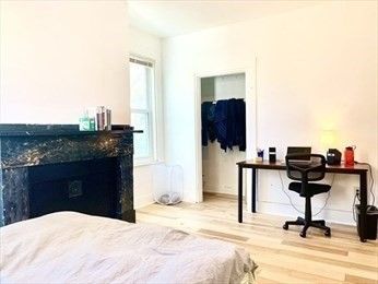 Bedroom, Fireplace, Home Office, Interior, Wood Texture Flooring