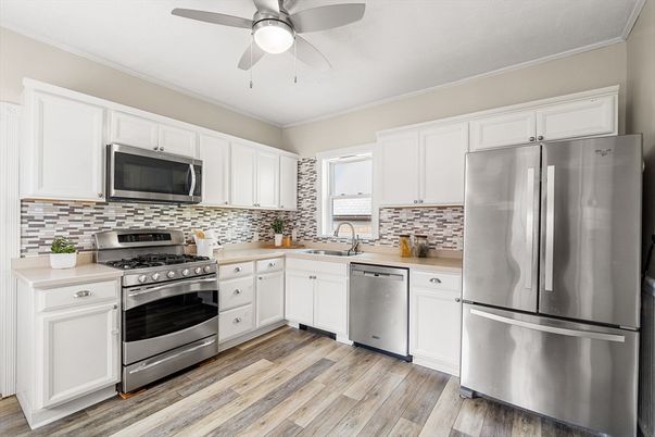 Interior, Kitchen, Stainless Steel Appliances, Wood Texture Flooring
