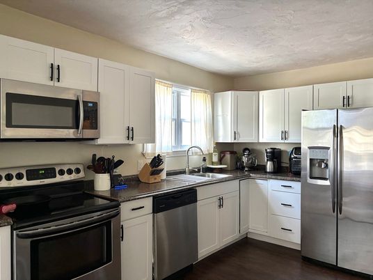 Interior, Kitchen, Stainless Steel Appliances, Wood Texture Flooring