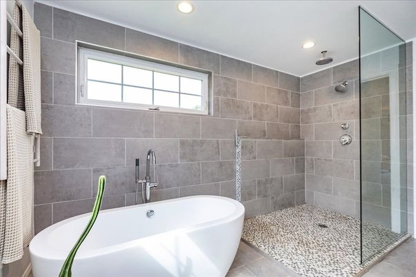 Bathroom, Free Standing Baths, Glass Shower, Interior, Recessed Lighting