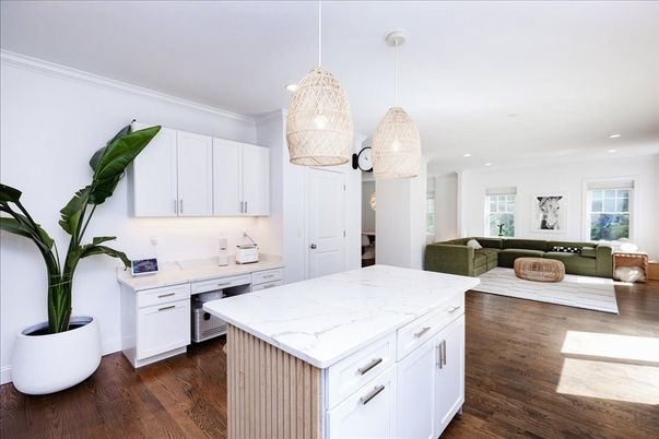 Interior, Kitchen, Living room, Pendant Lights, Recessed Lighting, Wood Texture Flooring