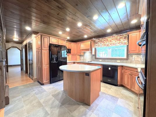Interior, Kitchen, Recessed Lighting, Wooden Ceilings, Wood Texture Flooring