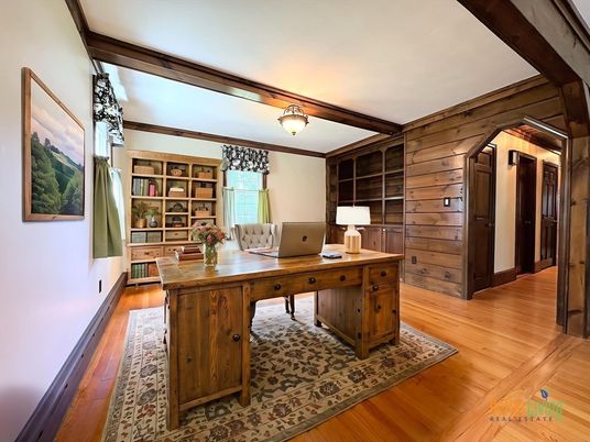 Home Office, Interior, Wood Texture Flooring, Wooden Walls