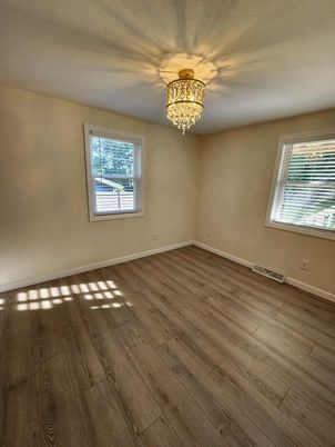 Chandelier, Empty room, Interior, Wood Texture Flooring