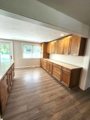 Interior, Kitchen, Recessed Lighting, Wood Texture Flooring
