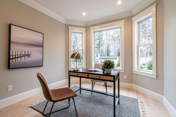 Home Office, Interior, Recessed Lighting, Wood Texture Flooring