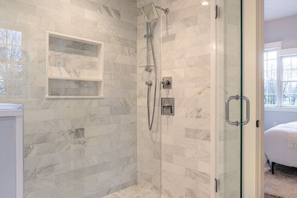 Bathroom, Glass Shower, Interior, Marble Walls