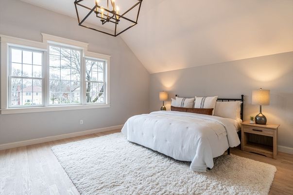 Bedroom, Interior, Pendant Lights, Wood Texture Flooring
