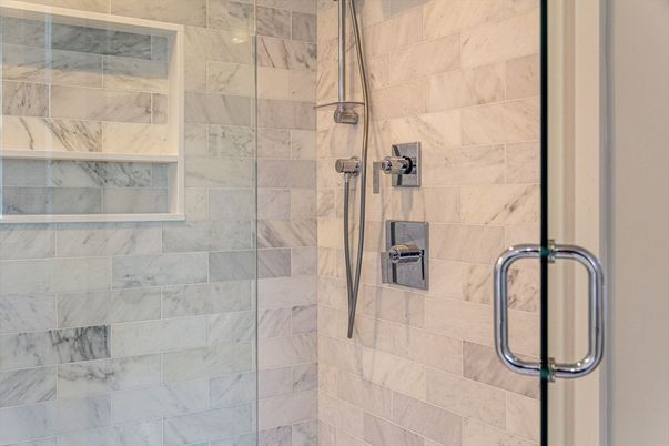 Bathroom, Glass Shower, Interior, Marble Walls